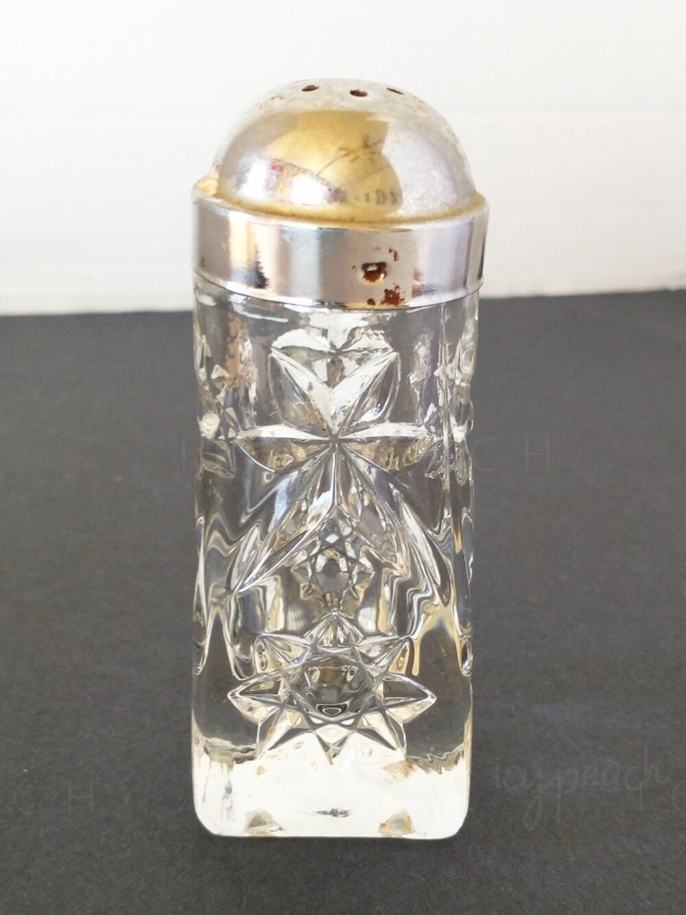Anchor Hocking Vintage Prescut Glass Salt Shaker Metal Lid MCM Star of David